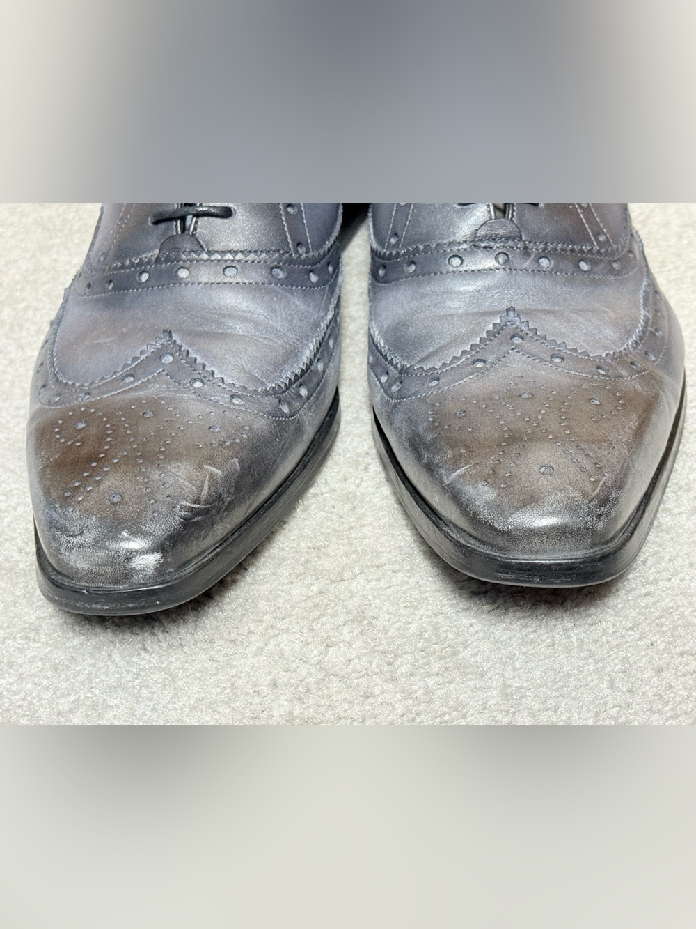 Undandy Handmade Luxury Grey Black patina Leather Wing Tip Brogue Oxford 10.5 - Picture 5 of 11